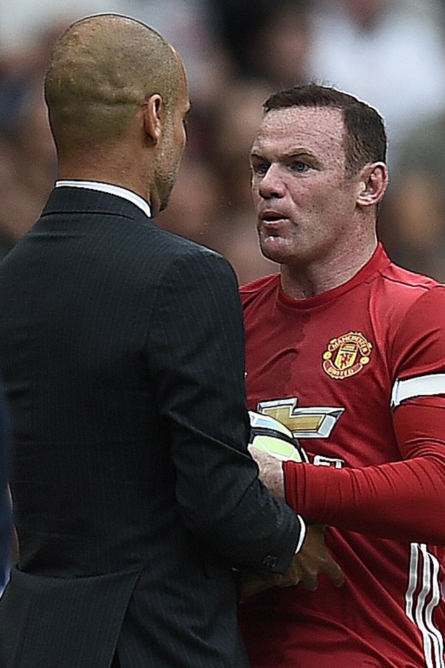 Wayne Rooney and Pep Guardiola were involved in a heated first-half exchange