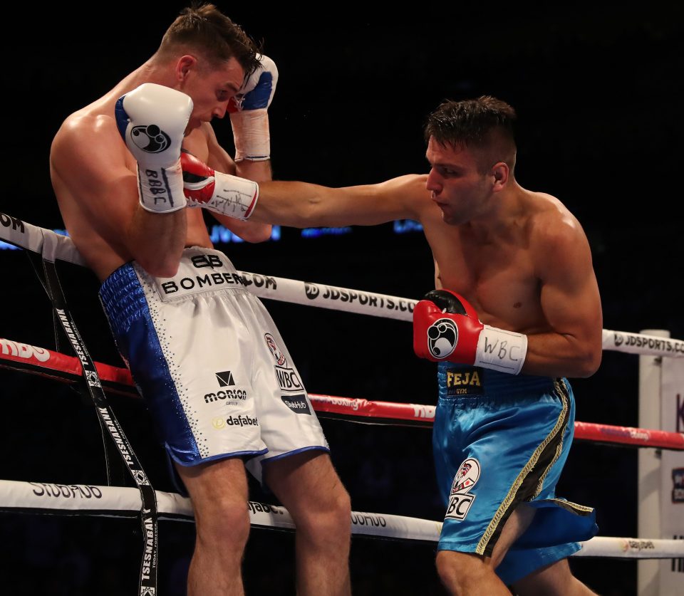  Callum Smith in a rare defence in his match against Norbert Nemesapati