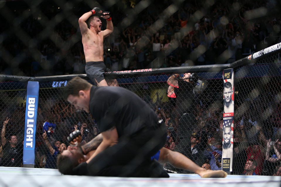  Shout of this world: Stipe Miocic celebrates after knocking out Alistair Overeem at UFC 203