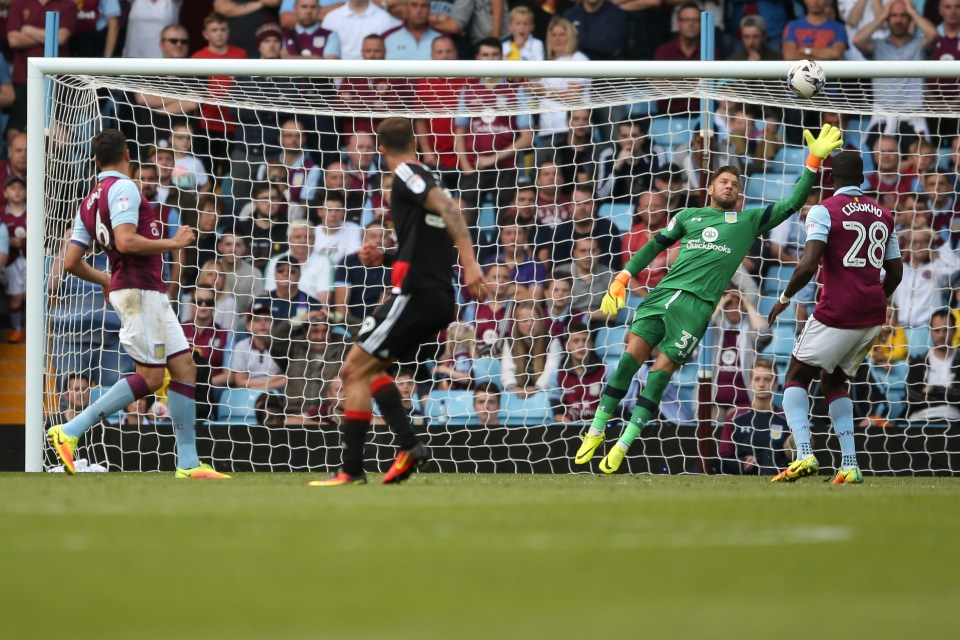  Forest striker Apostolos Velios crashes in the opener against the run of play at Villa Park