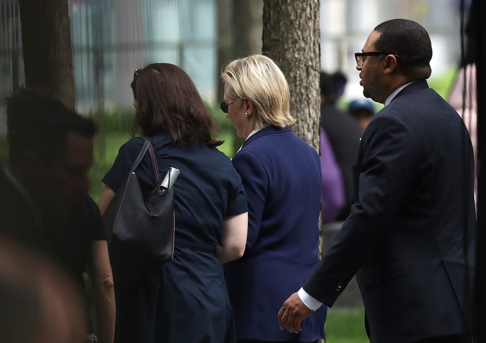 The presidential candidate was taken to her daughters apartment after feeling overheated during the ceremony