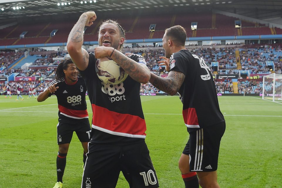  Henri Lansbury celebrates after bagging a late equaliser for Forest in a 2-2 away draw with Aston Villa