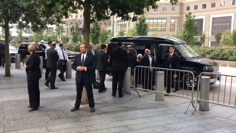 The presidential candidate can be seen wobbling as she is taken to the car