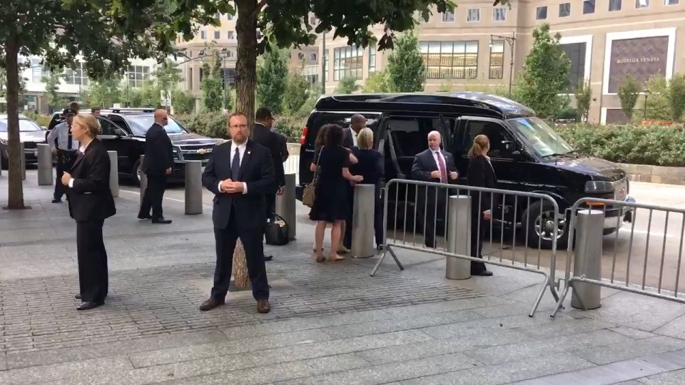  Hillary Clinton is helped into a car by her security detail following a 'medical situation', with helpers holding both arms to keep her steady