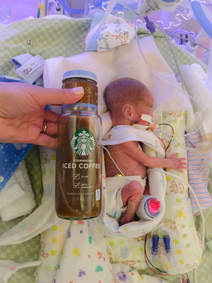  At 22 days old, Jaxson was smaller than a bottle of iced coffee