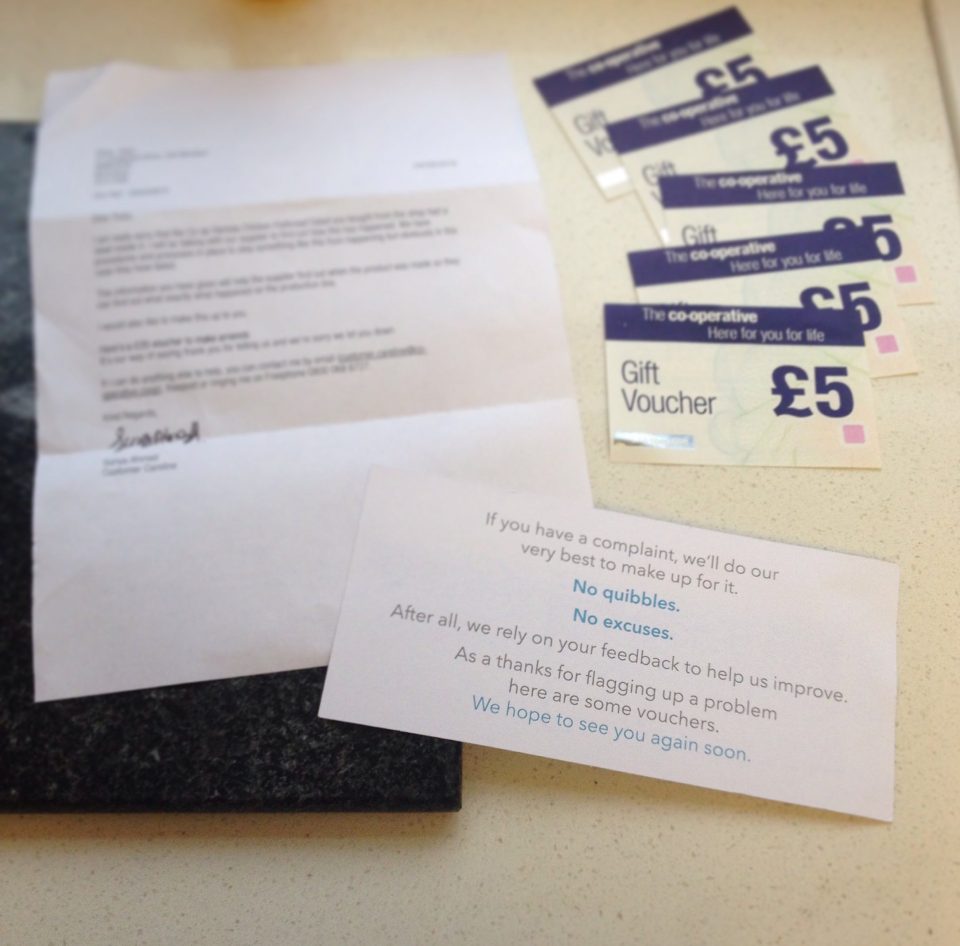 The letter Ruby received back from the Co-op along with some vouchers