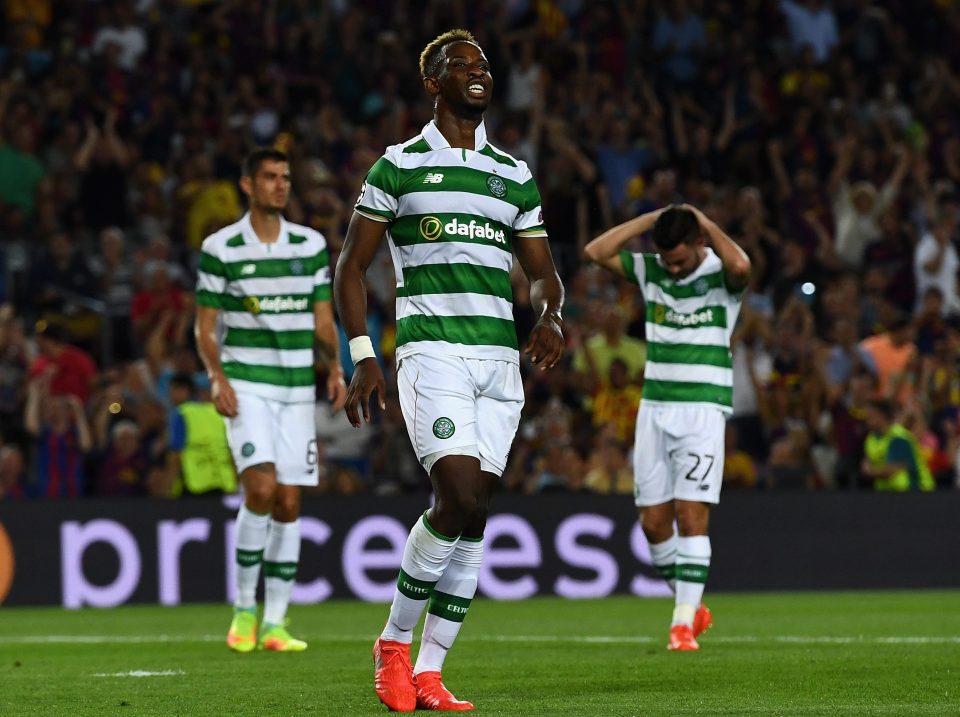 Moussa Dembele reacts after having his penalty saved by Marc-Andre ter Stegen