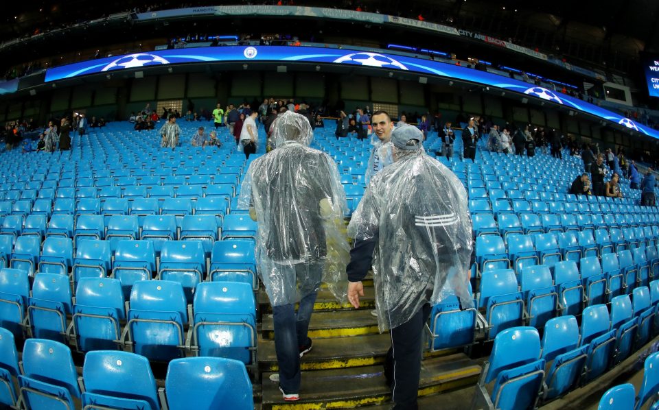  The downpours left fans hoping to see Manchester City compete in the Champions League disappointed