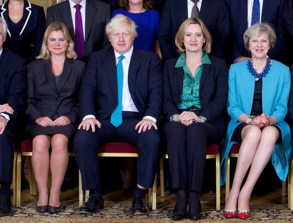  The Foreign Secretary went for an ultra-wide stance in between his two female colleagues