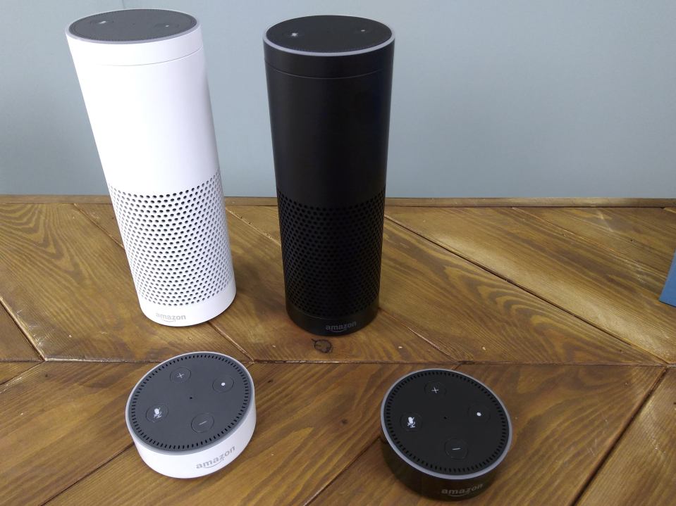  The Amazon Echo, a voice-controlled virtual assistant, is seen at it's British product launch