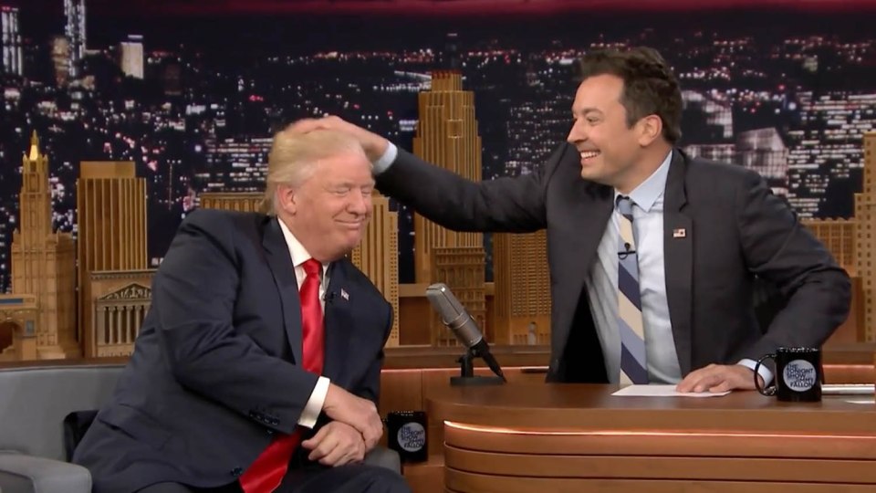 This is the moment TV host Jimmy Fallon messed up Donald Trump's famous hair