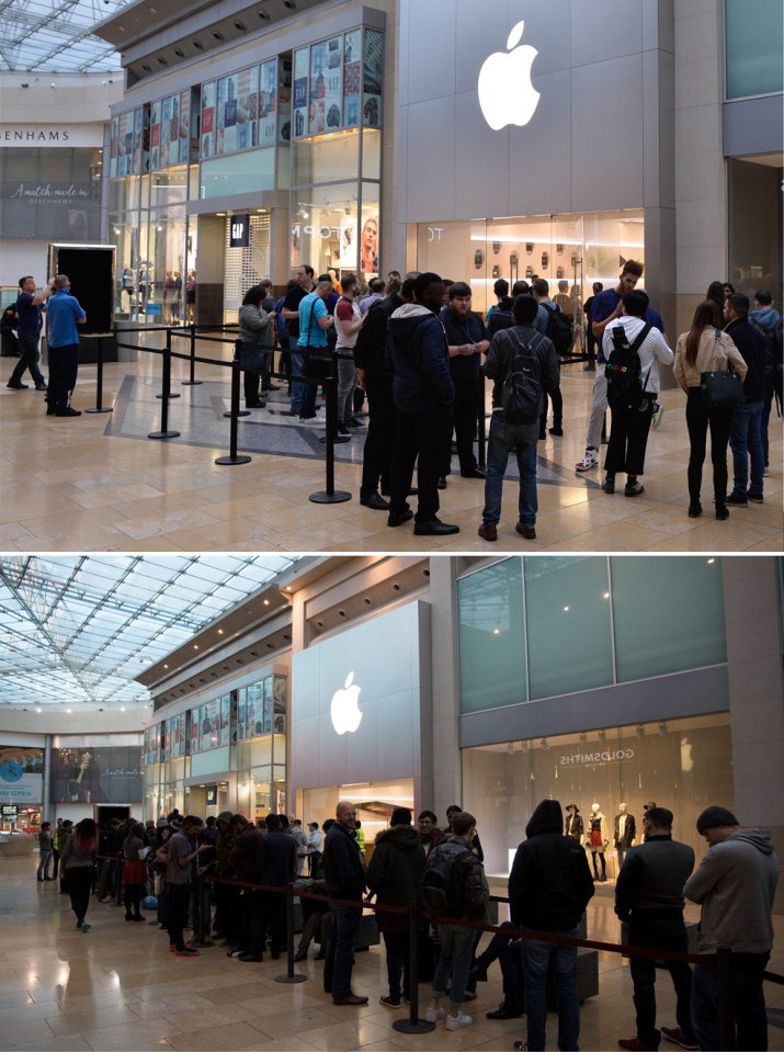  BIRMINGHAM ... There were much smaller queues at this year's new launch (top) compared to last year