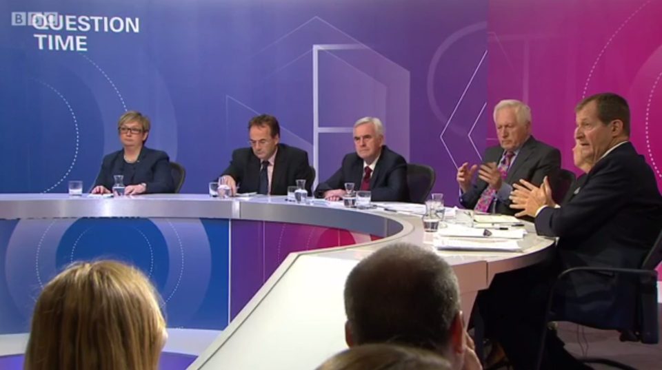 Eyewitnesses claim the pair "almost came to blows" behind the scenes after filming BBC Question Time