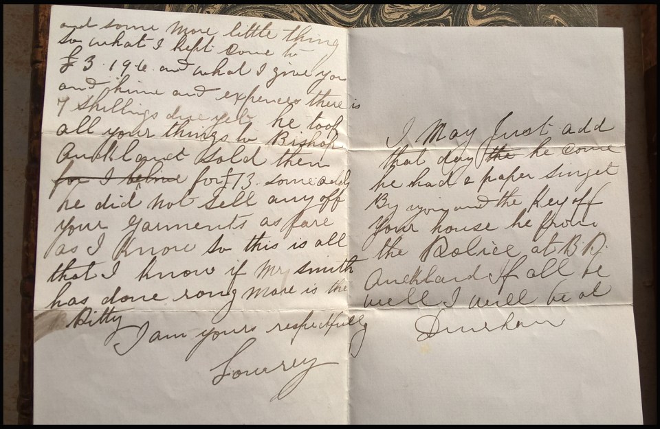  Mr Lowrey's letters reveal mr Smith took the "bed, carpets, knives, forks" and sold them for £13