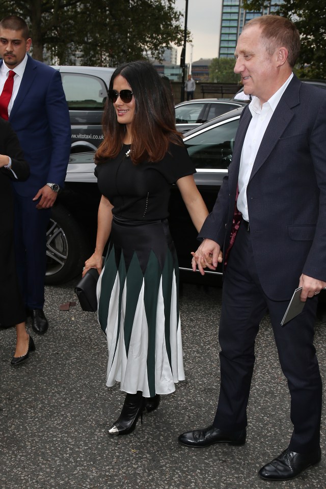 Salma Hayek and Francois-Henri Pinault arrived hand-in-hand while posing for the waiting photographers