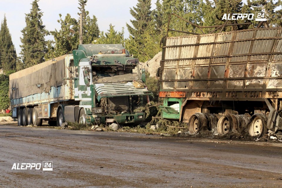  The aid lorries were obliterated by the air strikes