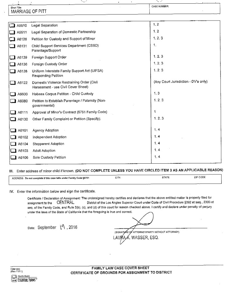  The documents were signed off by attorney Laura Wasser yesterday