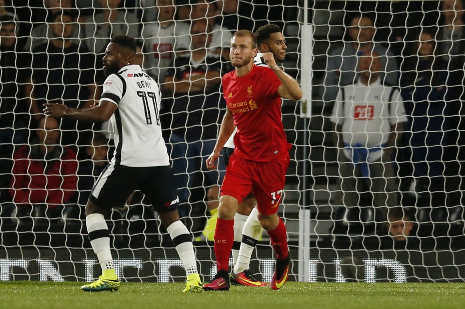 Ragnar Klavan scored his first goal for Liverpool against Derby on Tuesday