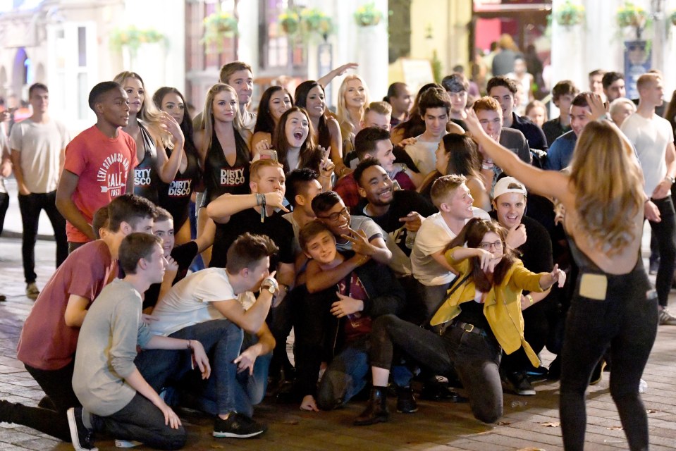  A large group poses for a picture as they head out for Fresher's Week in Portsmouth