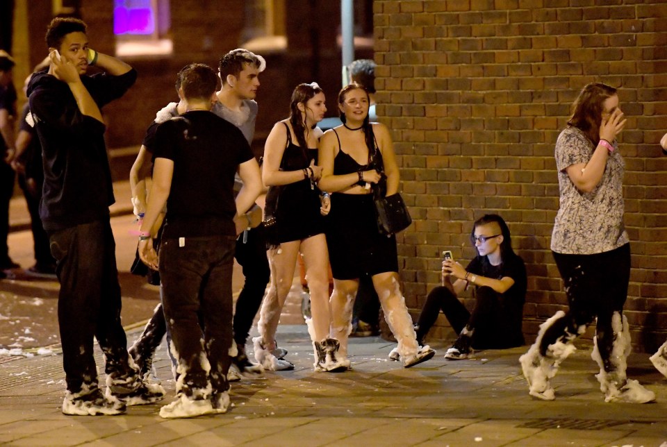  These students have been at a foam party in Portsmouth - where a canon shoots out vast amount of foam into a crowd as they dance