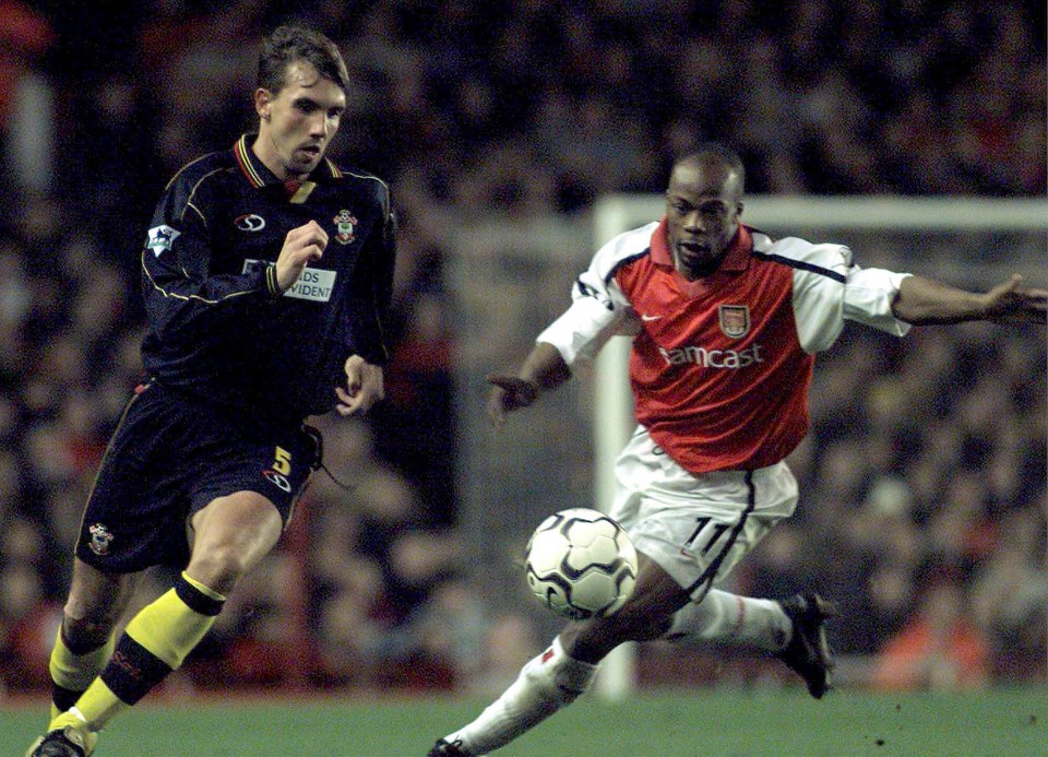  Arsenal's Sylvian Wiltord runs after Lundekvam in 2000