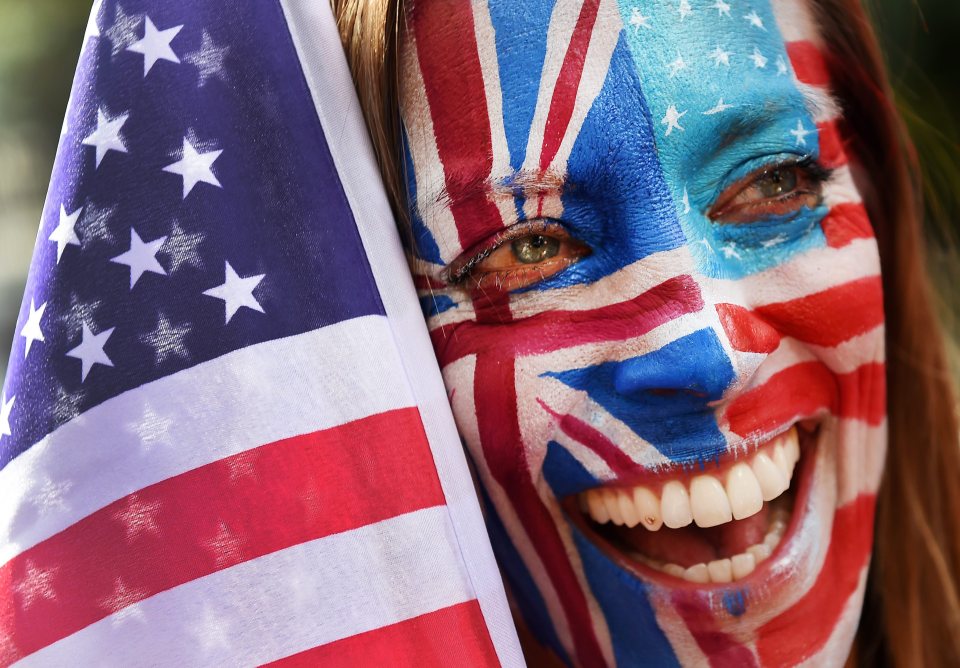  Campaigners have made sure they look the part by painting their faces with the American flag - the Star Spangled Banner - and the Union Jack