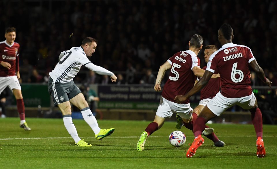 Wayne Rooney fires off a shot in the second minute as he was asked to lead the United attack