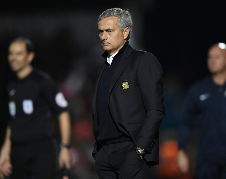 NORTHAMPTON, ENGLAND - SEPTEMBER 21: Jose Mourinho, Manager of Manchester United looks on Northampton Town and Manchester United at Sixfields on September 21, 2016 in Northampton, England. (Photo by Shaun Botterill/Getty Images)