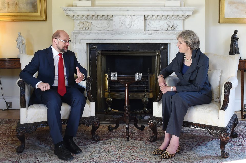  European Parliament President Martin Schulz tells Theresa May he wants Britain to leave the EU as soon as possible