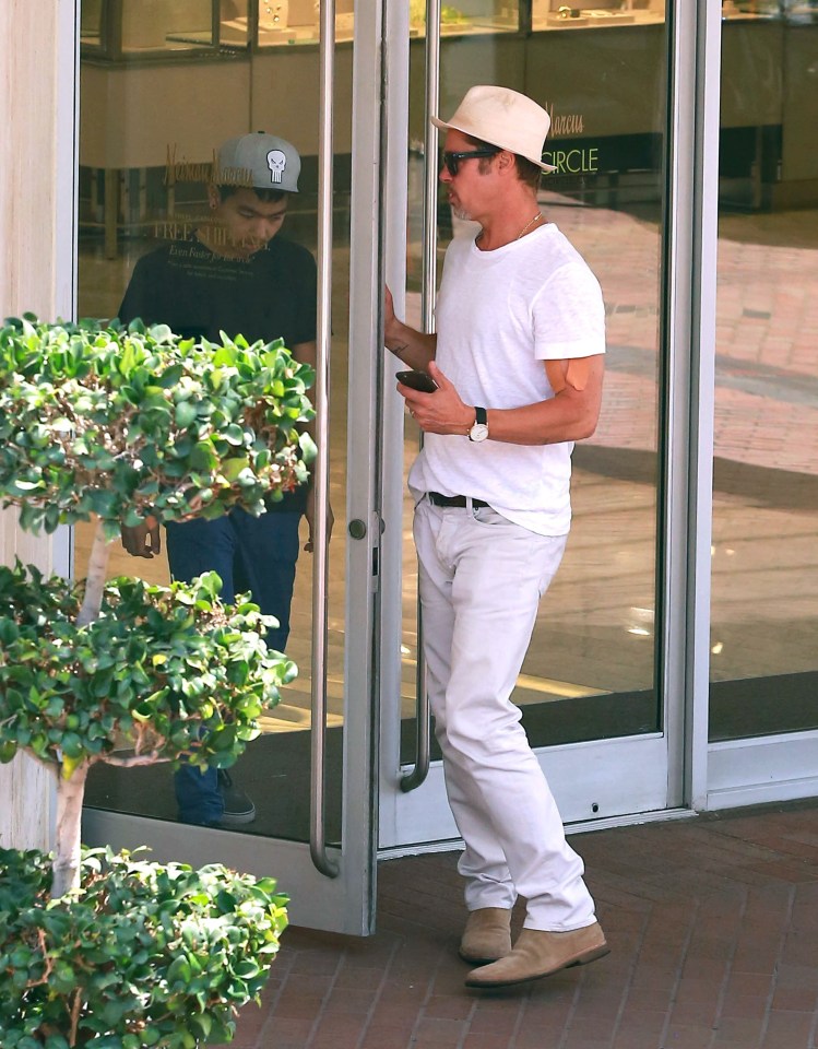 All white on the night . . . Brad Pitt wows fans as he goes shopping with his kids