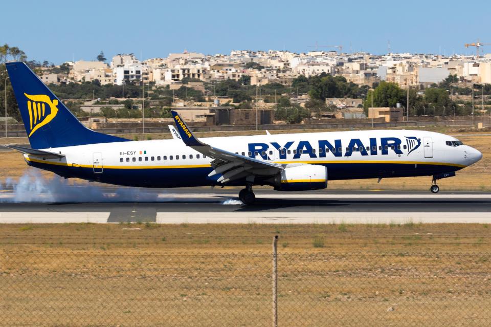 Ryanair Boeing 737-800 [EI-ESY] touching down and burning rubber on runway 31.