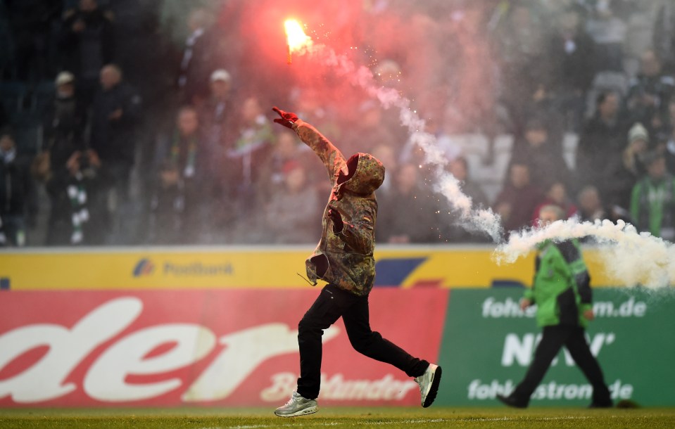  Last season some fans ran on the pitch and through flares during game with Borussia Moenchengladbach