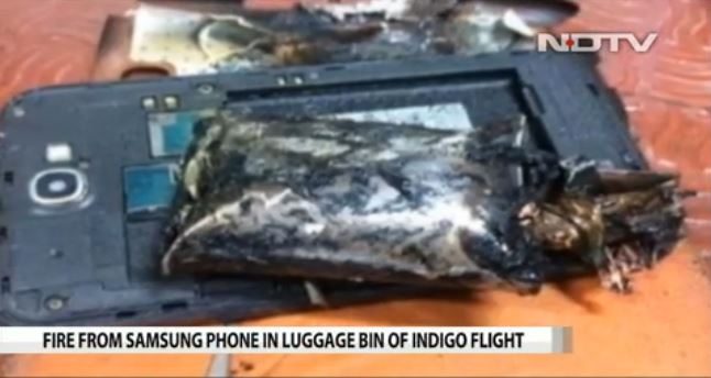  A Samsung Galaxy Note 2 phone emitted smoke on board a passenger jet from Singapore to India