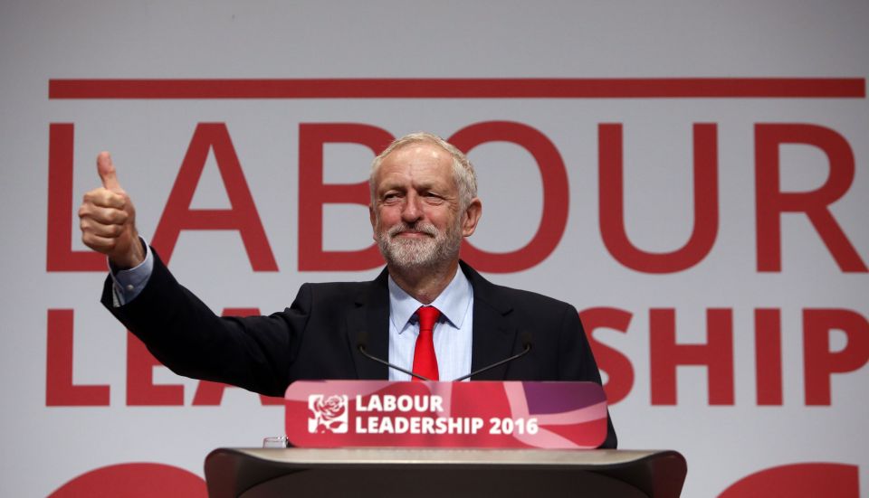 Jeremy Corbyn celebrates his victory in the Labour leadership today