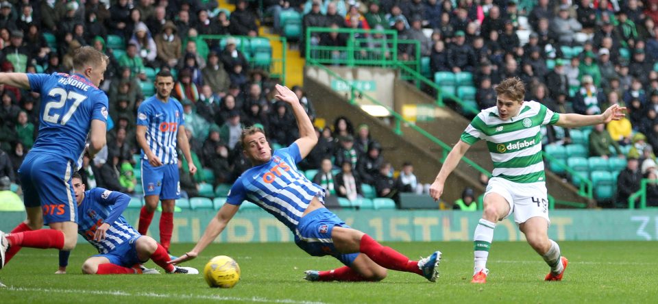 Celtic's James Forrest scores his sides third goal