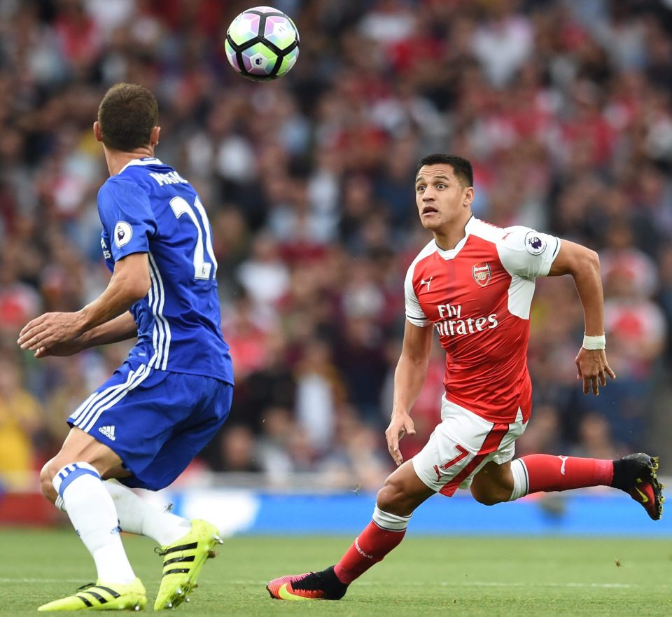 Sanchez vies with Chelseas Nemanja Matic in the 3-0 win