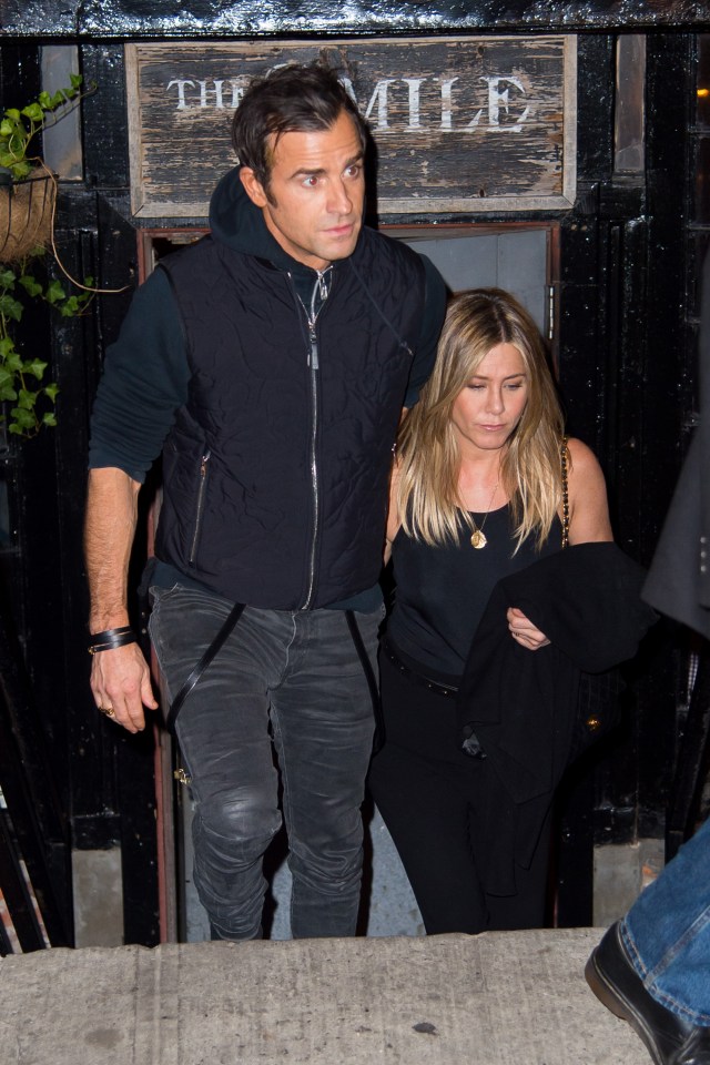 Jen and husband Justin looked glum as they left a restaurant