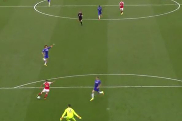  As Sanchez took his final touch to dink the ball over Courtois, Oliver was miles ahead, bursting out of the centre circle with Kante trailing