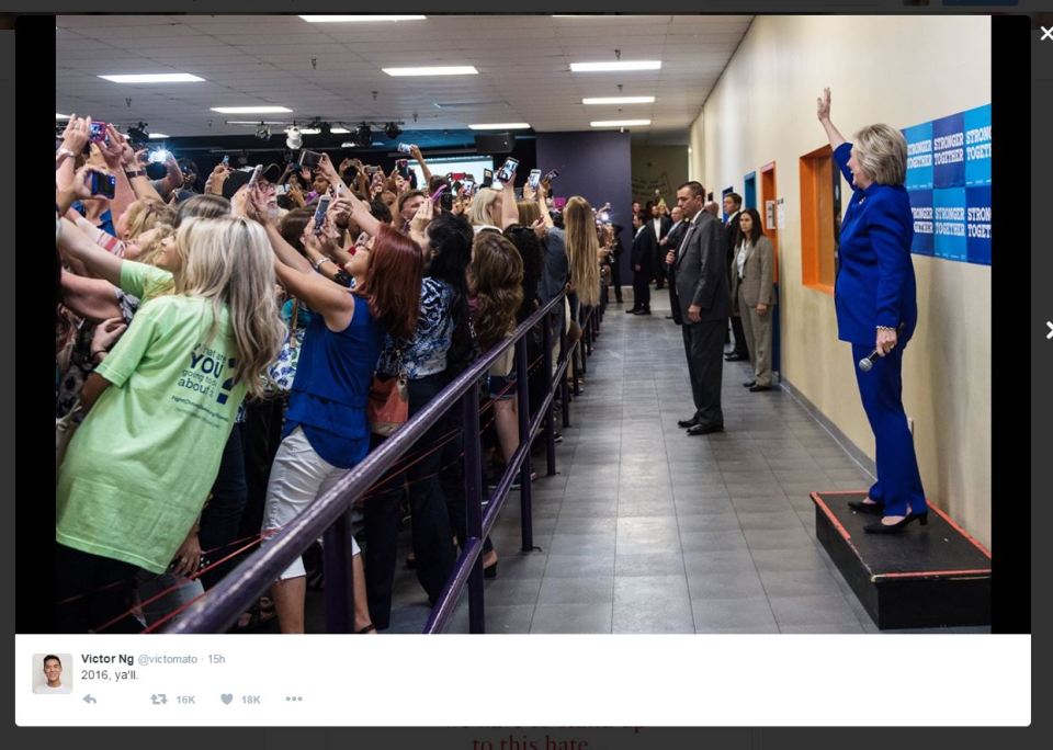  Hillary Clinton got the cold shoulder at an Orlando campaign event when her supporters turned their back on her - but it was all in aid of a good selfie