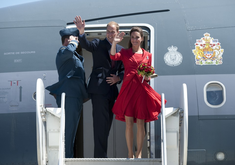  Kate finished off her trip in a patriotic red dress with the Queens maple leaf brooch