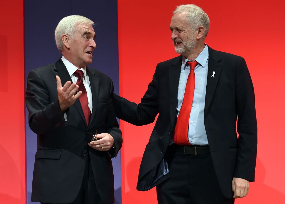 Friends in arms . . . John McDonnell with Jeremy Corbyn in Liverpool