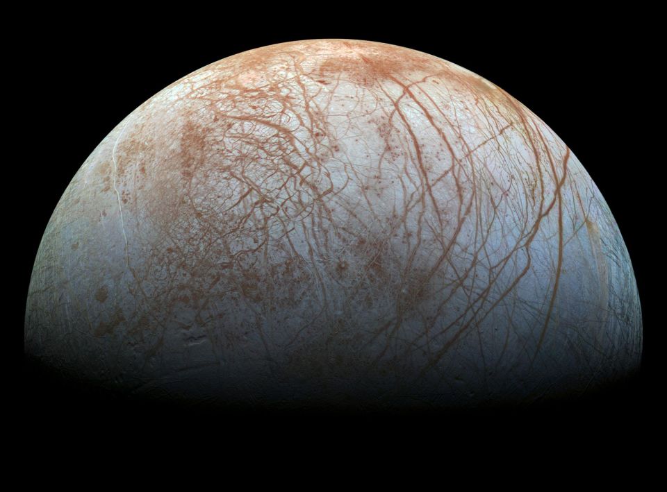  This NASA file photo from November 22, 2014 shows a global colour view of the surface of Jupiter's icy moon Europa