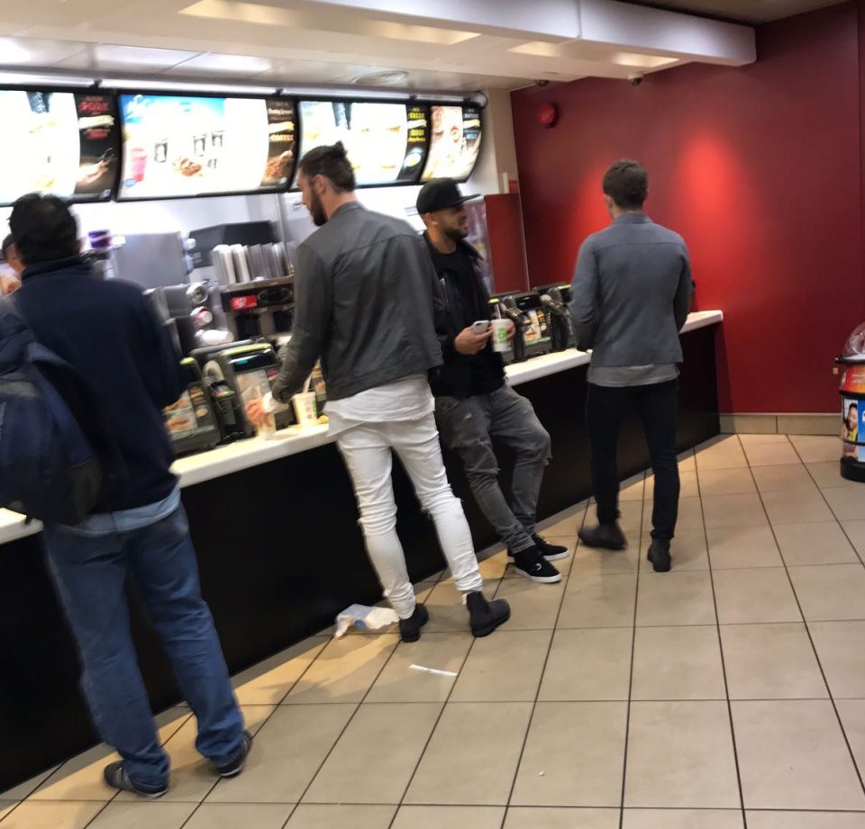  McClubbing ... West Ham players stop off at McDonalds at 6.45am after a night of partying