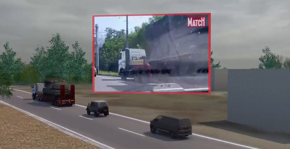  Another image of the truck travelling along a road was imposed onto a computer-generated image of the Ukraine-bound convoy