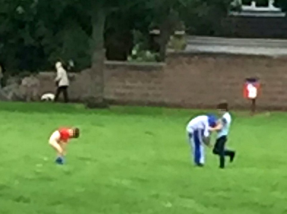 Snaps show other youngsters pooing on the grass