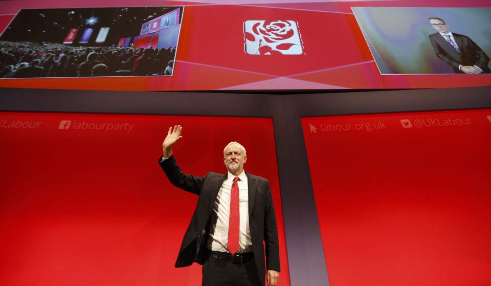  Jeremy Corbyn waves after delivering his keynote speech to the Labour Party at the end of the conference in Liverpool