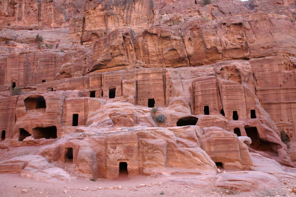  The rock houses of Petra were originally inhabited by people called the Nabataeans, but were later occupied by Bedouin nomads