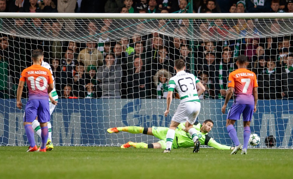 Craig Gordon makes a stop against Manchester City