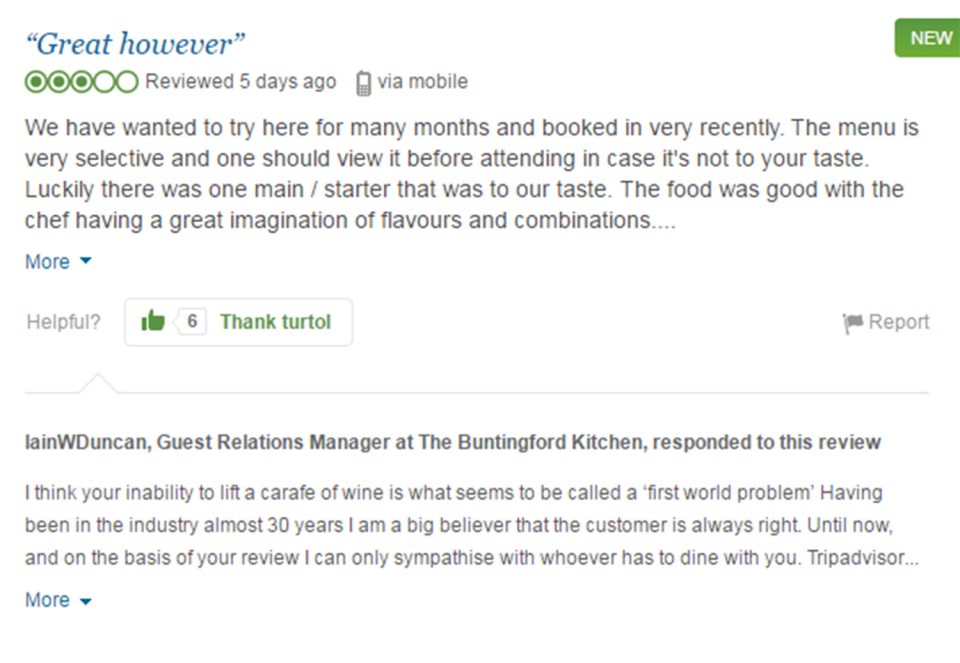 Tripadvisor review of the Buntingford Kitchen