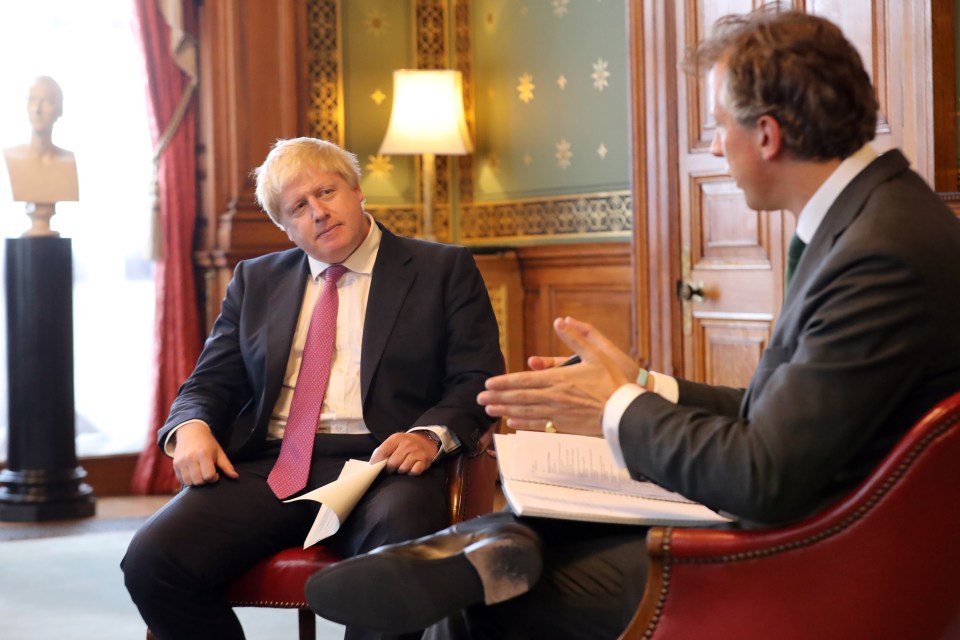 Foreign Secretary Boris Johnson is interviewed by The Sun Political Editor Tom Newton Dunn